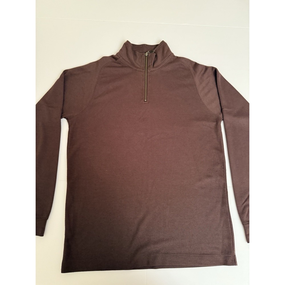 Perry Ellis Men Medium Sweater Quarter Zip Brown Modal Blend Casual Preppy Top